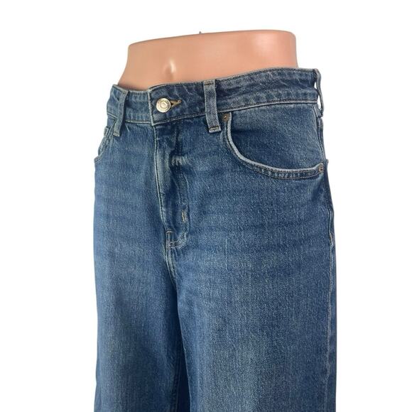 H&M Women's Blue High Waisted Y2k Medium Wash Wide Leg Baggy Denim Jeans Size 6 - Picture 3 of 5